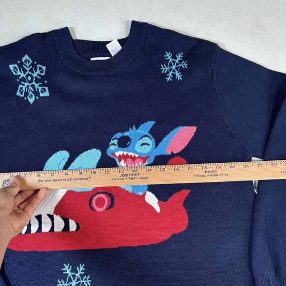Disney Parks Lilo & Stitch Holiday Sweater Men’s Medium Blue Pullover - Picture 5 of 6
